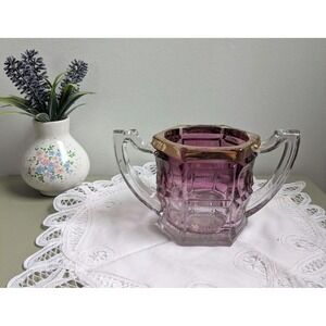 Vintage Pink Glass Sugar Bowl, Art Deco Style Glass Vase, Depression Glass Look